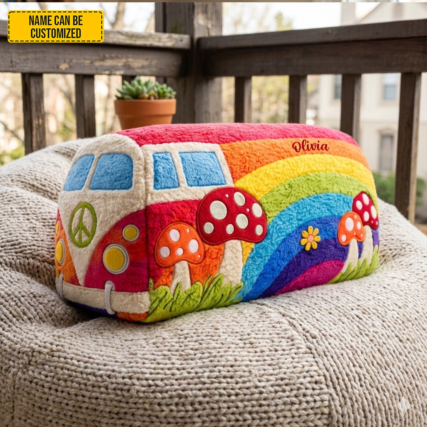 Stay Wild - Personalized Hippie Van Shaped Pillow
