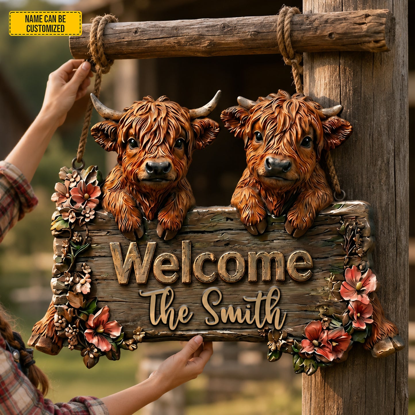 Highland Welcome – Personalized Cow Wooden Sign