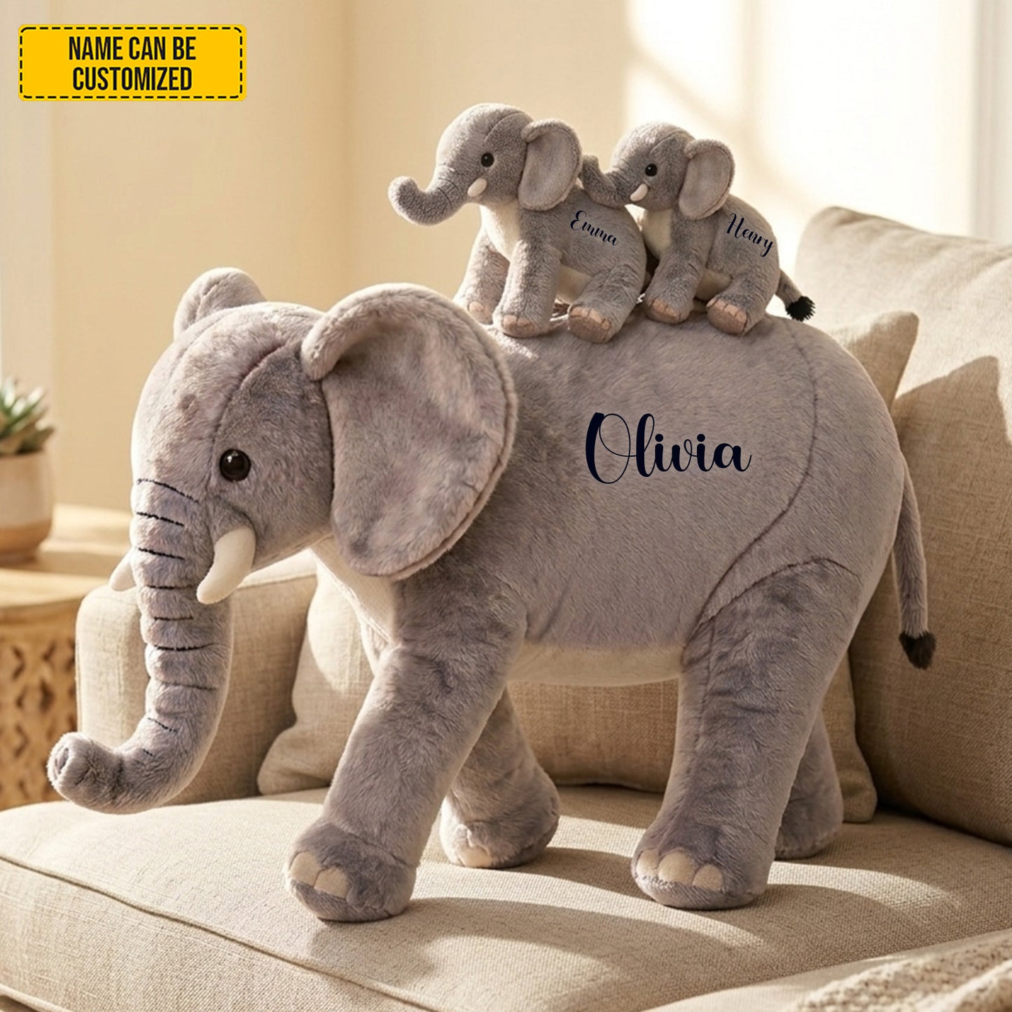 Mom Elephant With Little Kids - Personalized Shaped Pillow