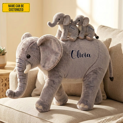 Mom Elephant With Little Kids - Personalized Shaped Pillow