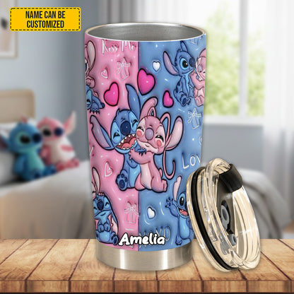 Cute Couple Pink & Blue - Personalized Couple Tumbler