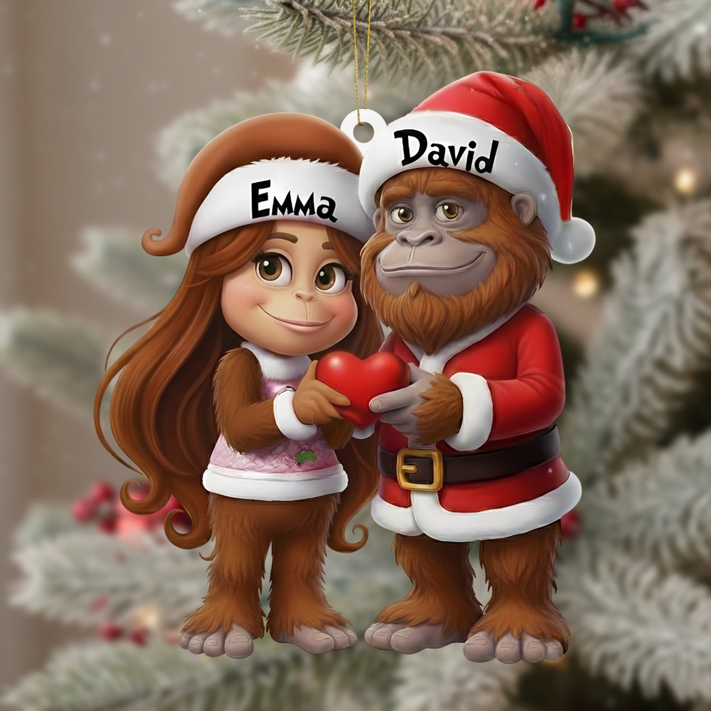 Bigfoot Love at Christmas – Personalized Couple Ornament