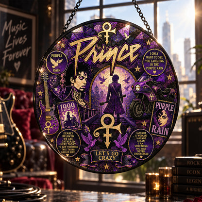 Prince Purple Rain Stained Glass Suncatcher