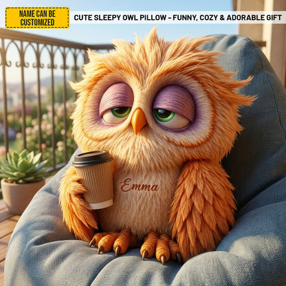 Personalized Cute Sleepy Owl Pillow