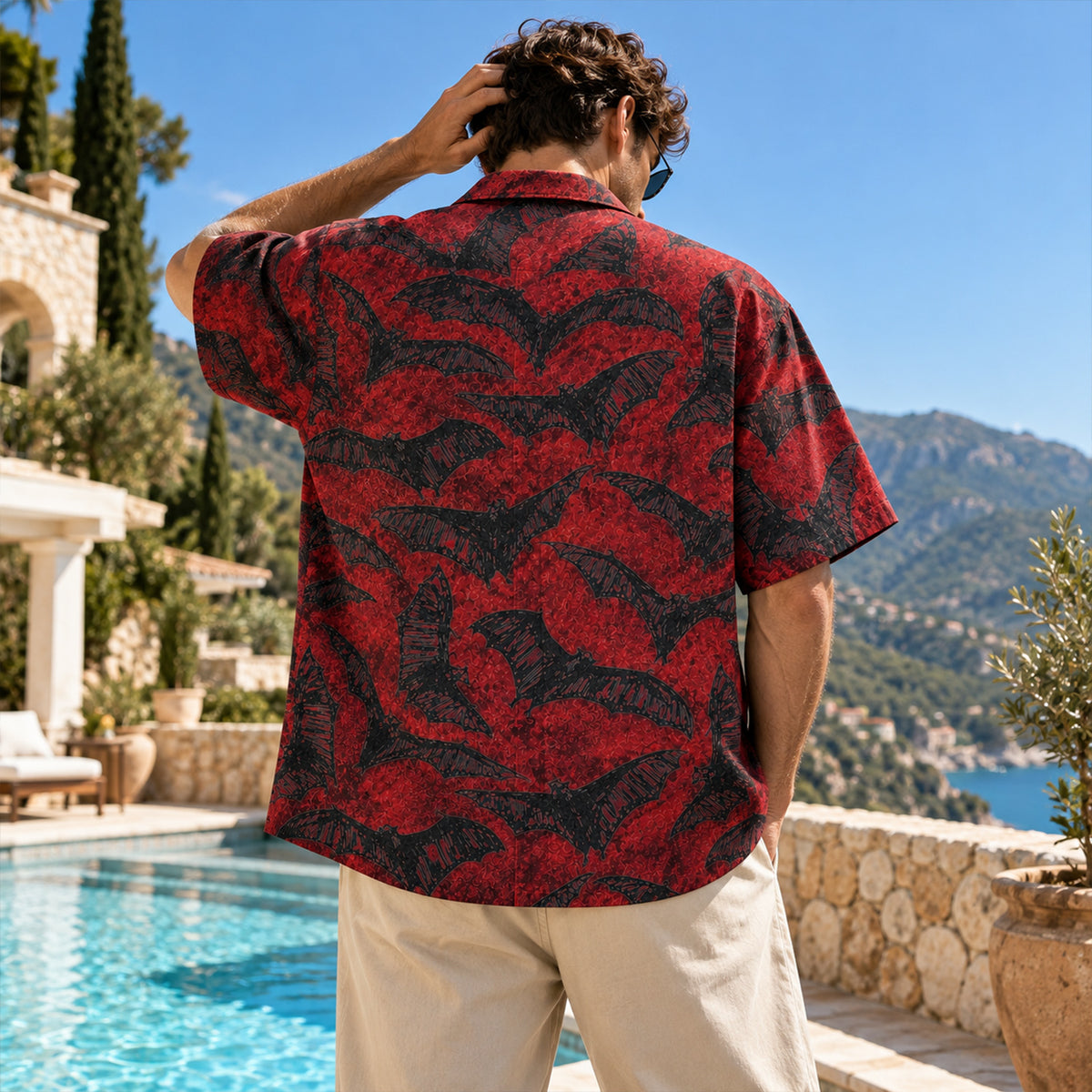 Dark Gothic Bat Swarm Red Hawaiian Shirt