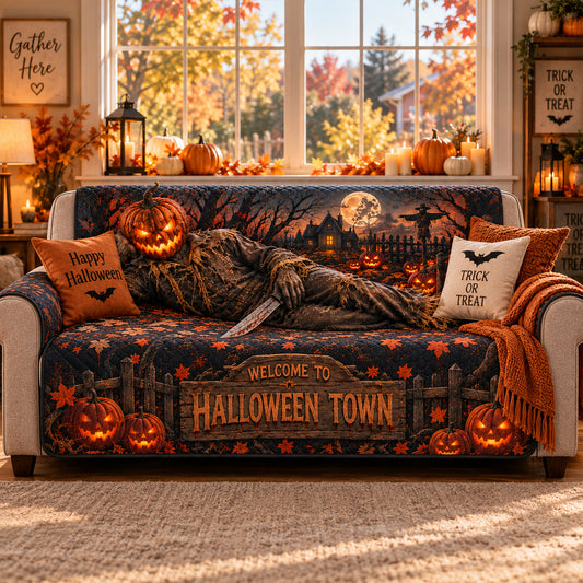 Halloween Town Pumpkin Horror Sofa Cover – Halloween Horror Quilted Home Decor