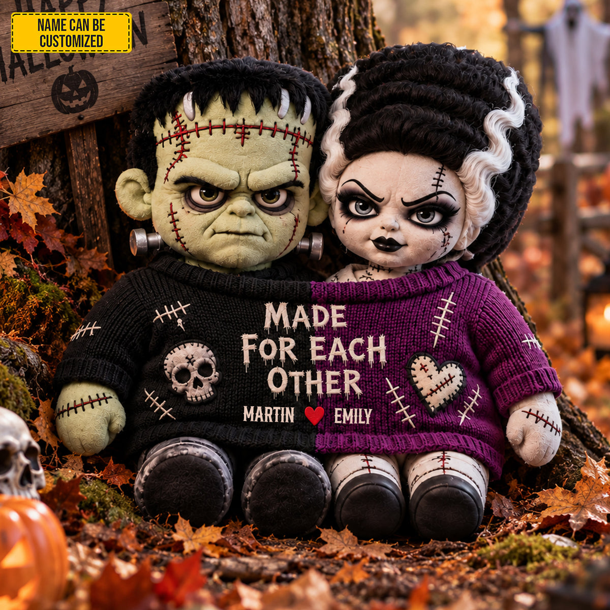 Personalized Made For Each Other Monster Couple Dolls Custom Shape Pillow
