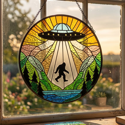 Bigfoot UFO Stain Glass Suncatcher