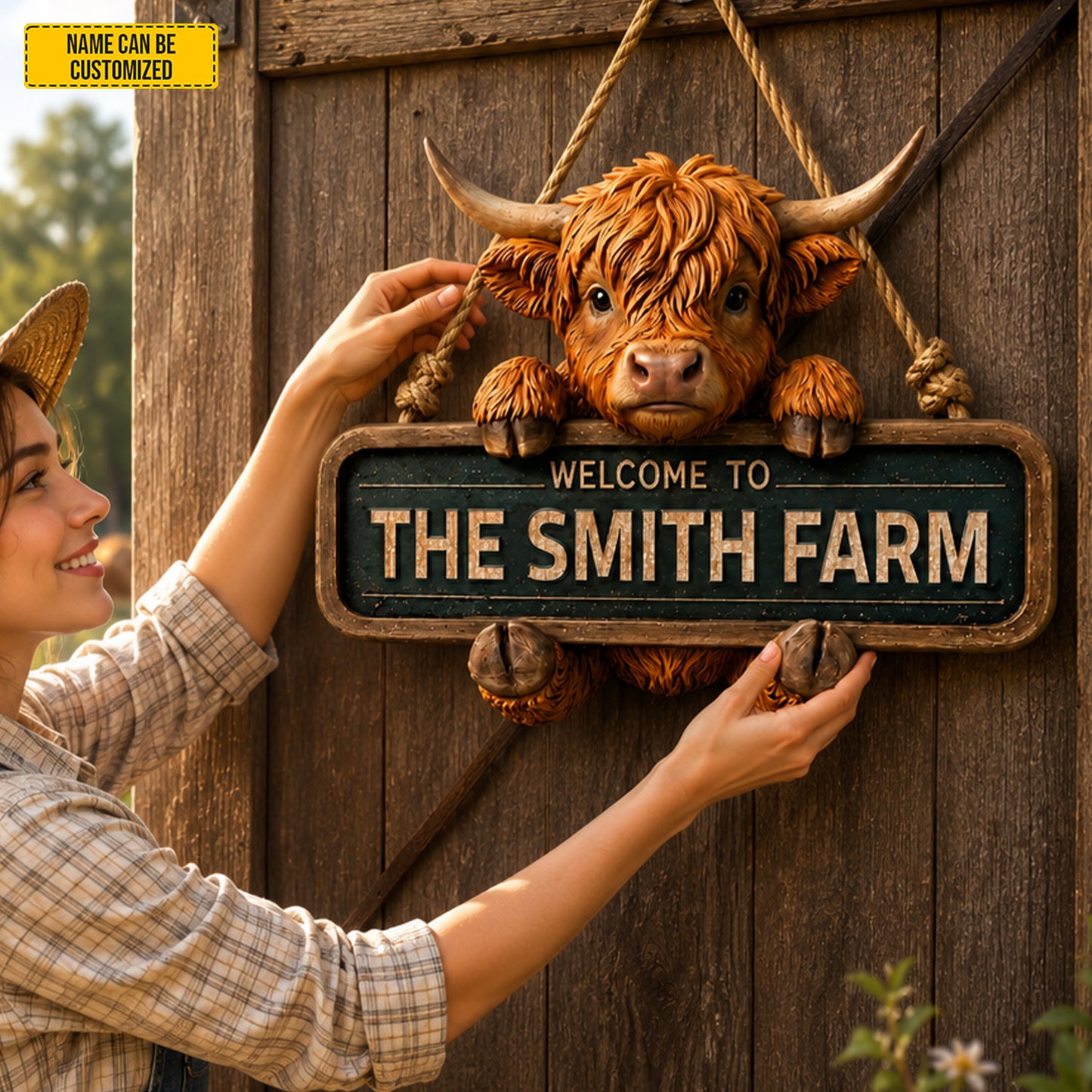Highland Welcome – Personalized Cow Wooden Sign