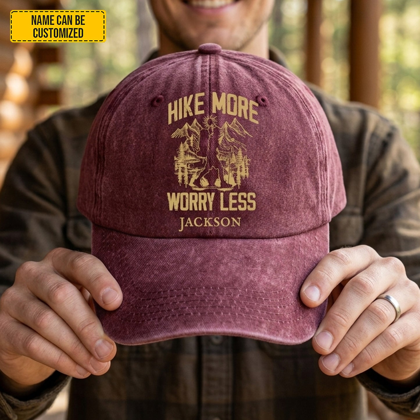 Hike More Worry Less - Personalized Vintage Denim Cap
