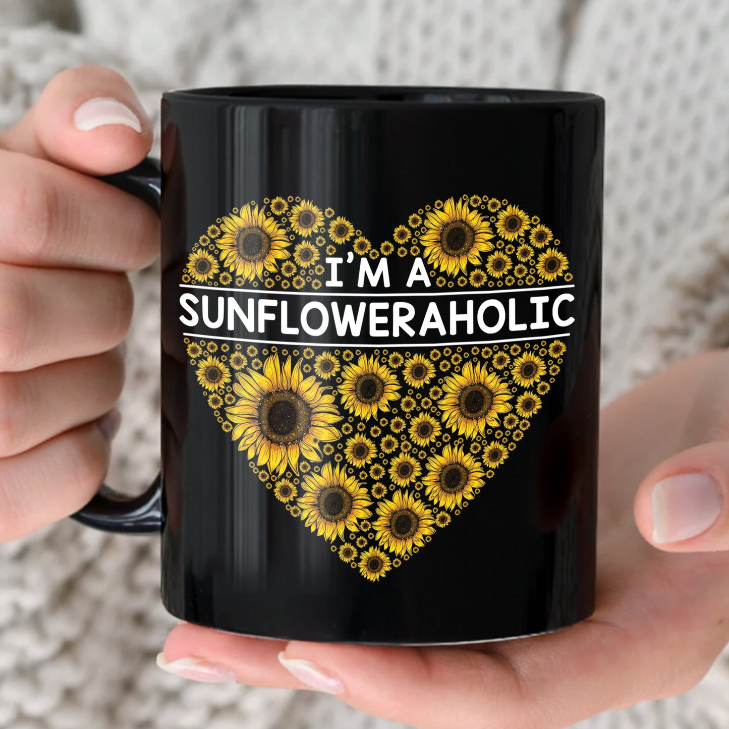 I'm A Sunfloweraholic Black Mug