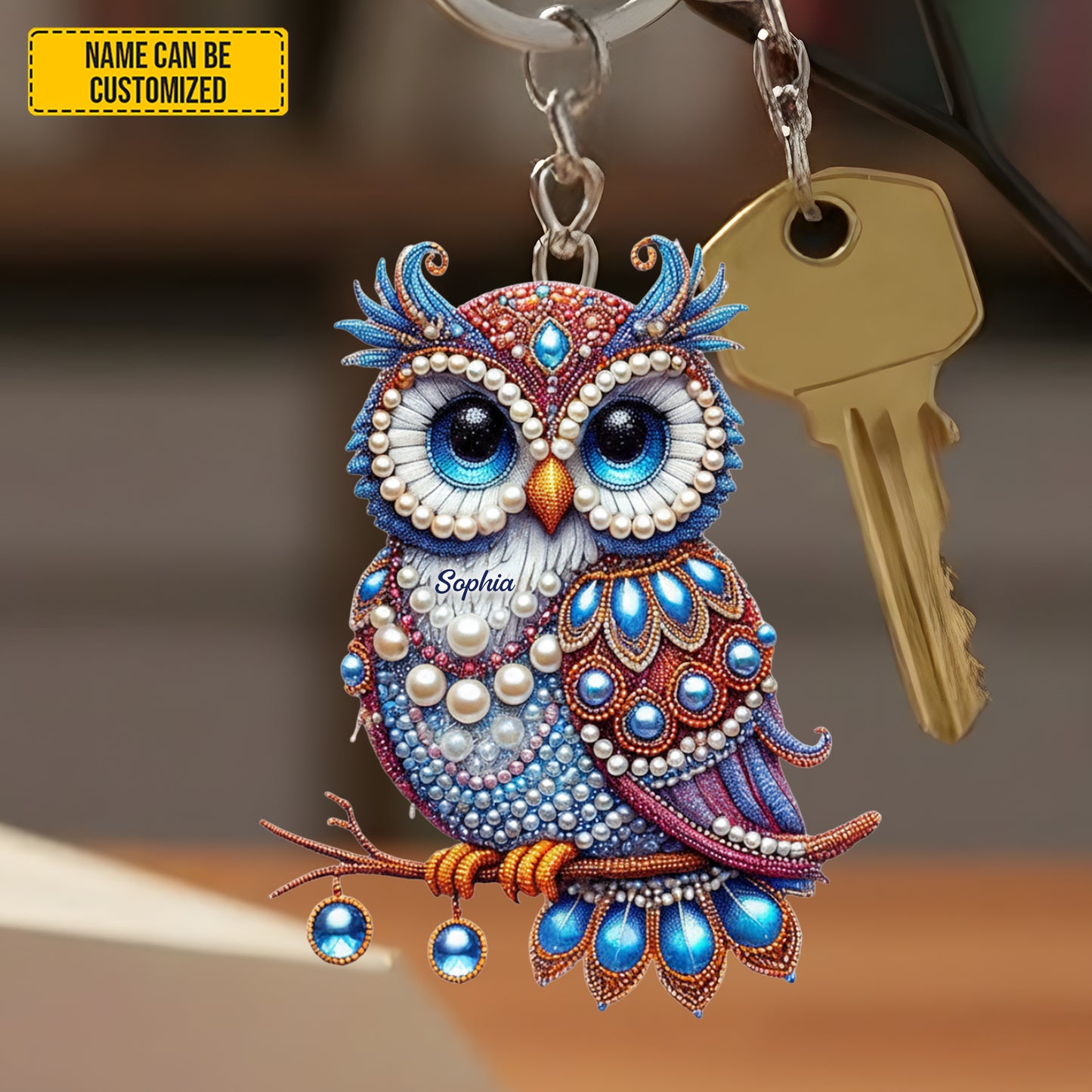 Personalized Cute Sparkle Owl Keychain