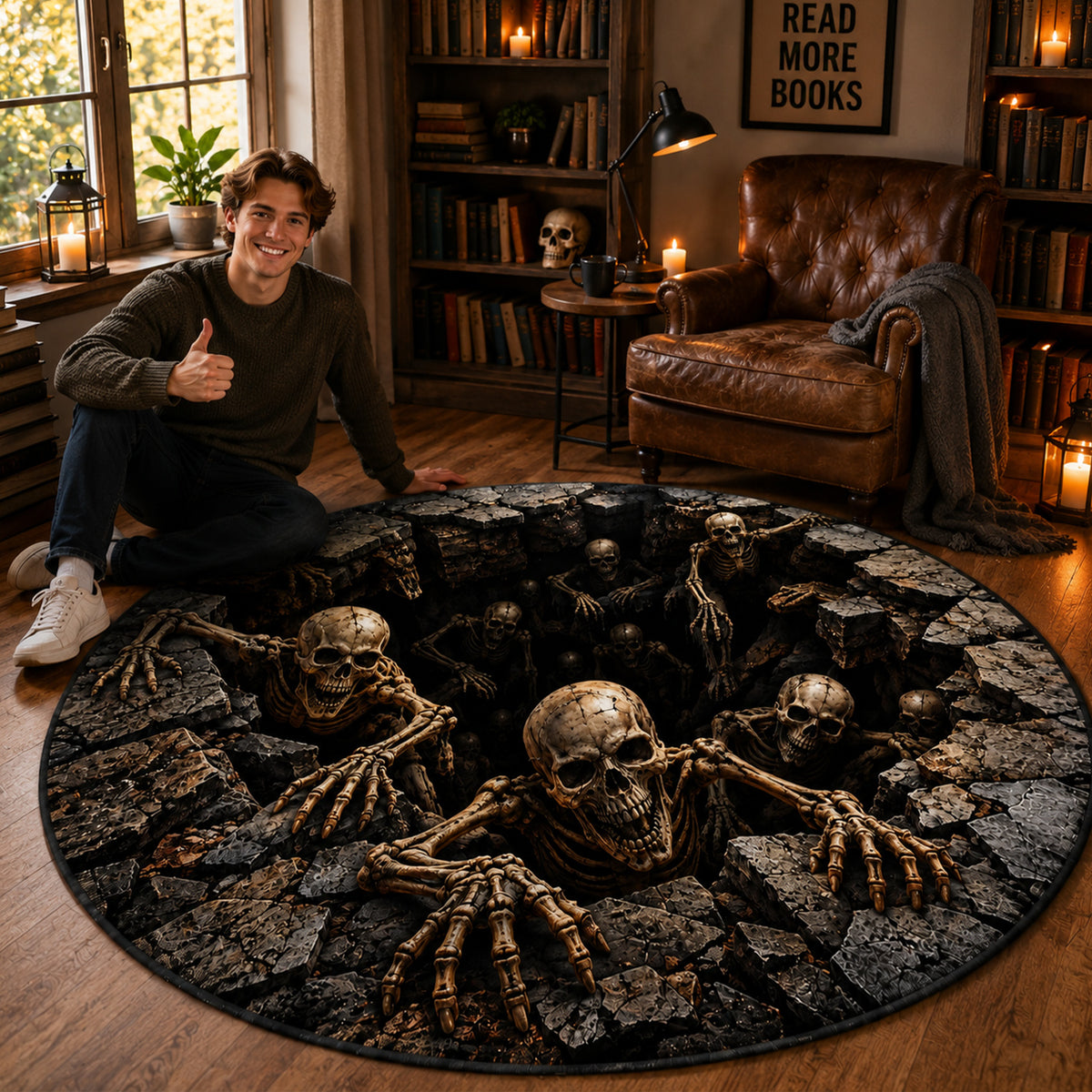 3D Skeleton Abyss Illusion Round Area Rug 2