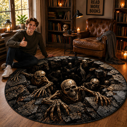 3D Skeleton Abyss Illusion Round Area Rug 2