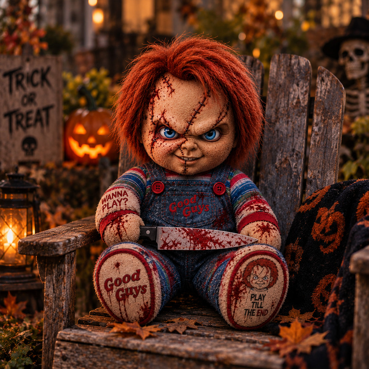 Wanna Play? Killer Doll Horror Custom Shape Pillow – Creepy Halloween Collector Gift