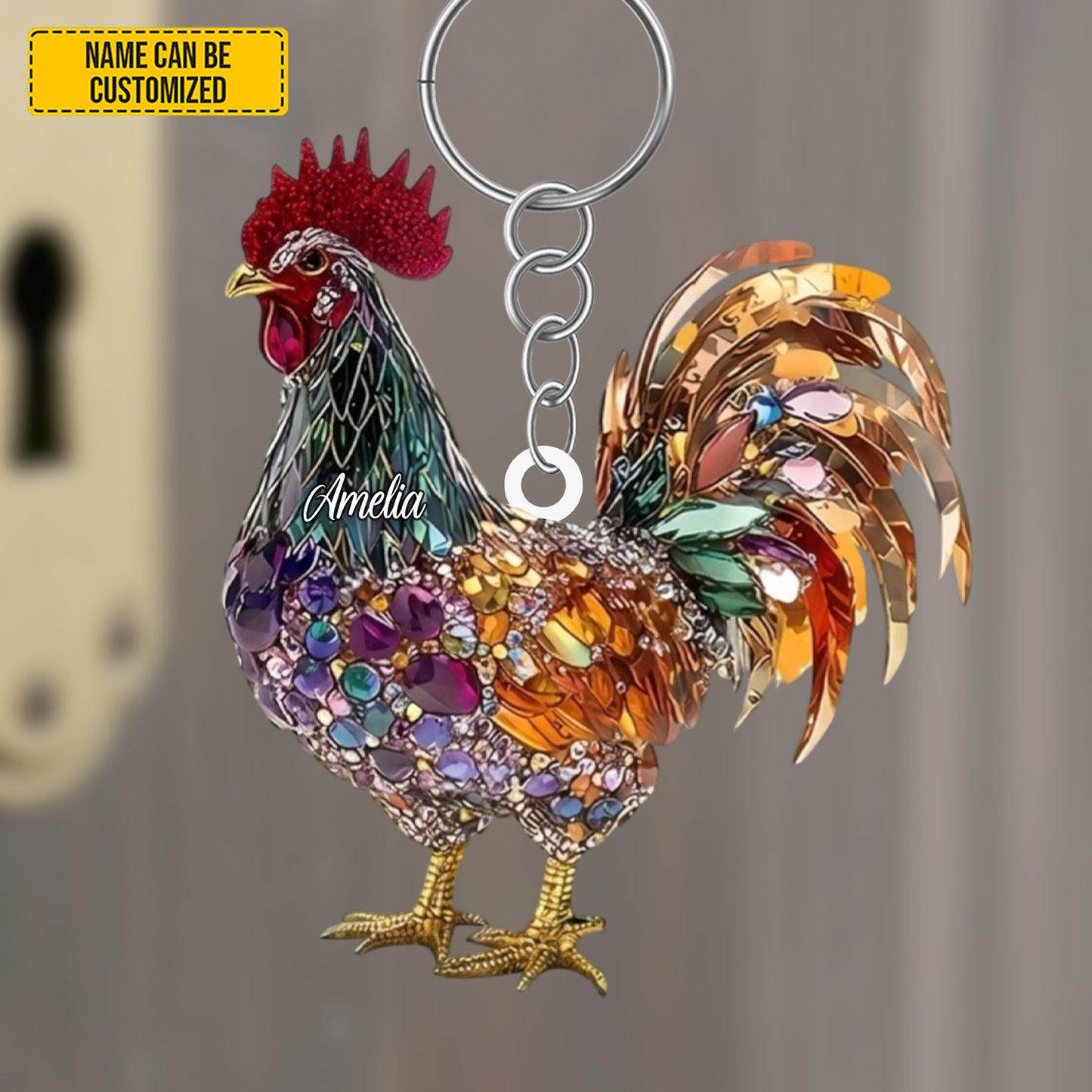 Personalized Sparkle Rooster Keychain