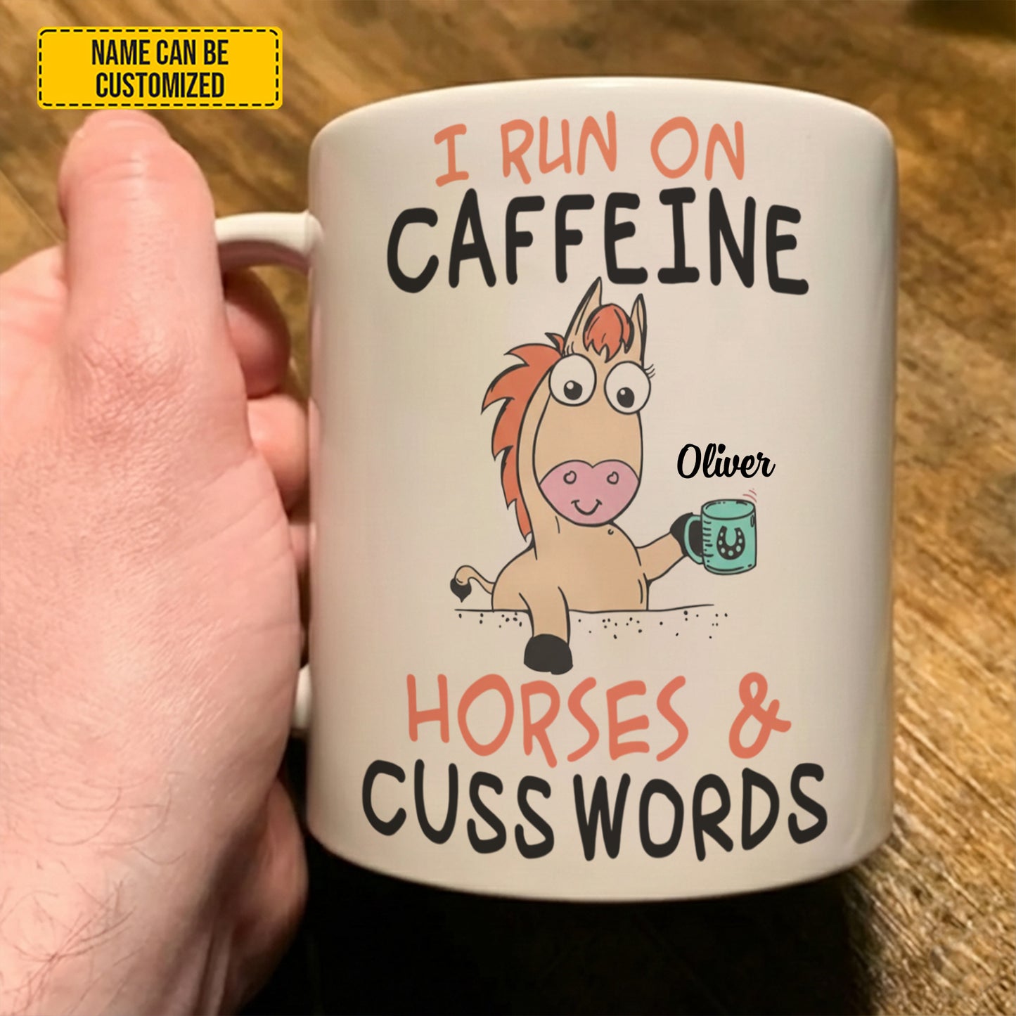 I Run On Caffeine - Personalized Horse White Mug
