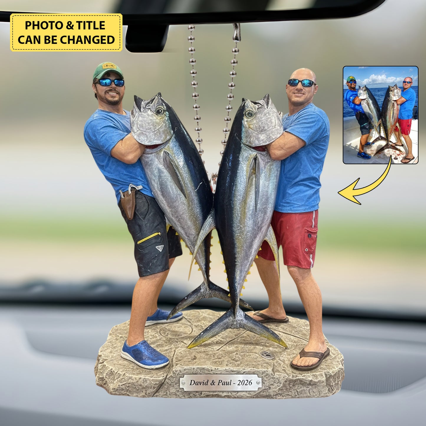 Personalized Fishing Photo Car Ornament – Custom Fisherman Gift