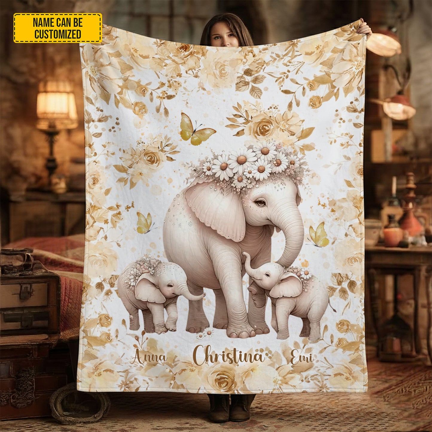 Personalized Elephant Family Blanket