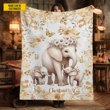 Personalized Elephant Family Blanket