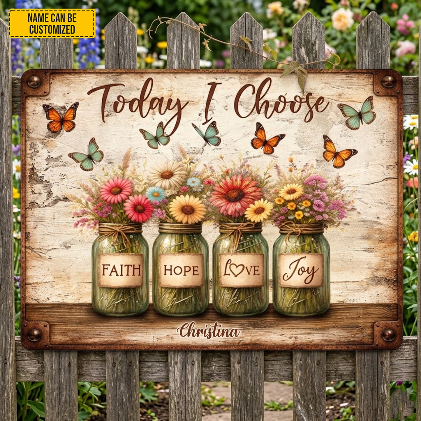 Personalized Floral Motivation Metal Sign
