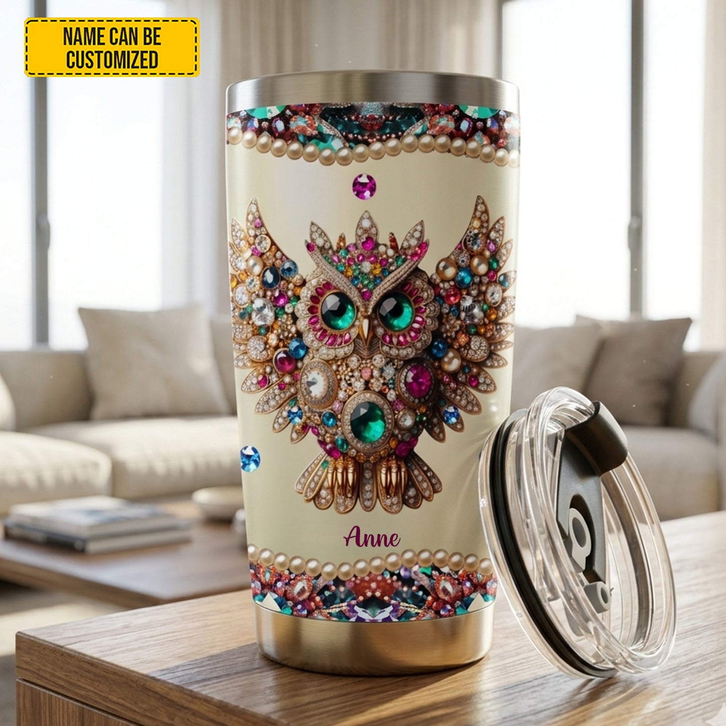 Personalized Sparkle Owl Stainless Steel Tumbler
