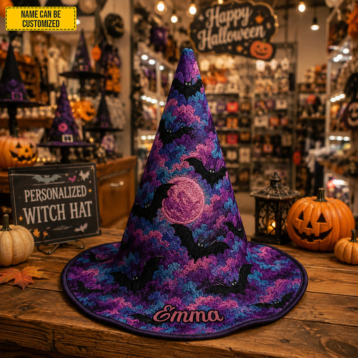 Personalized Bat Witch Hat – Spooky Halloween Gift for Her