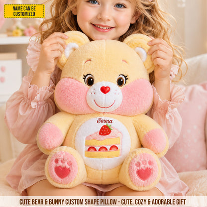 Personalized Cute Bear & Bunny Custom Shaped Pillow