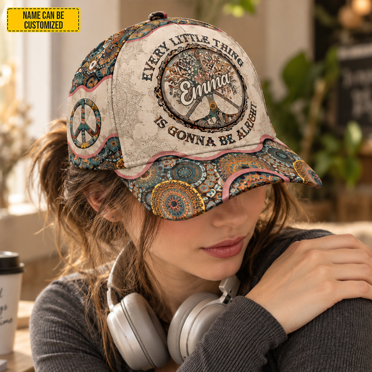 Personalized Boho Peace  Classic Cap – Custom Name Hippie Gift