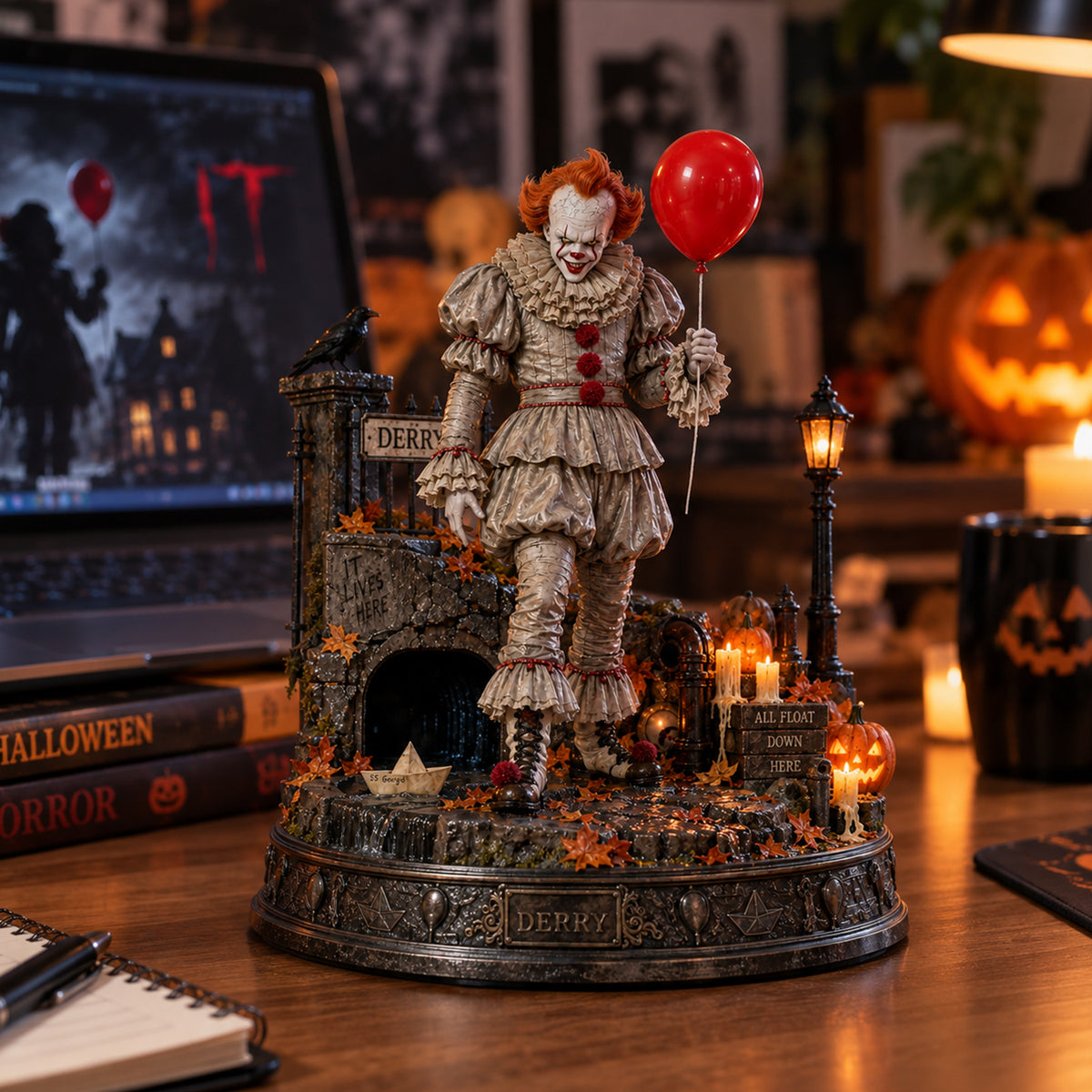 Pennywise Derry IT Horror Wooden Block - Collectible Table Decor