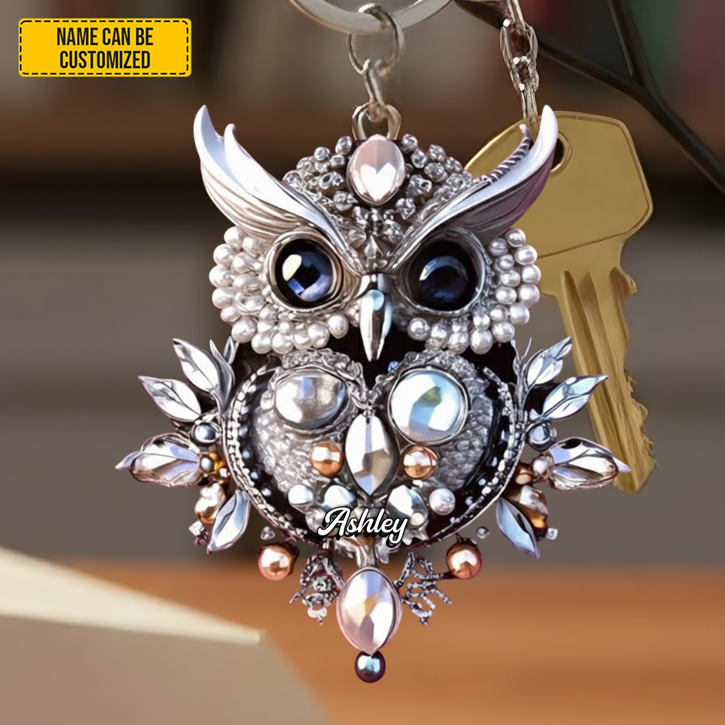 Personalized Cute Sparkle Owl Keychain