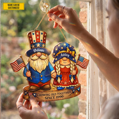 Personalized Patriotic Couple Stained Glass Suncatcher
