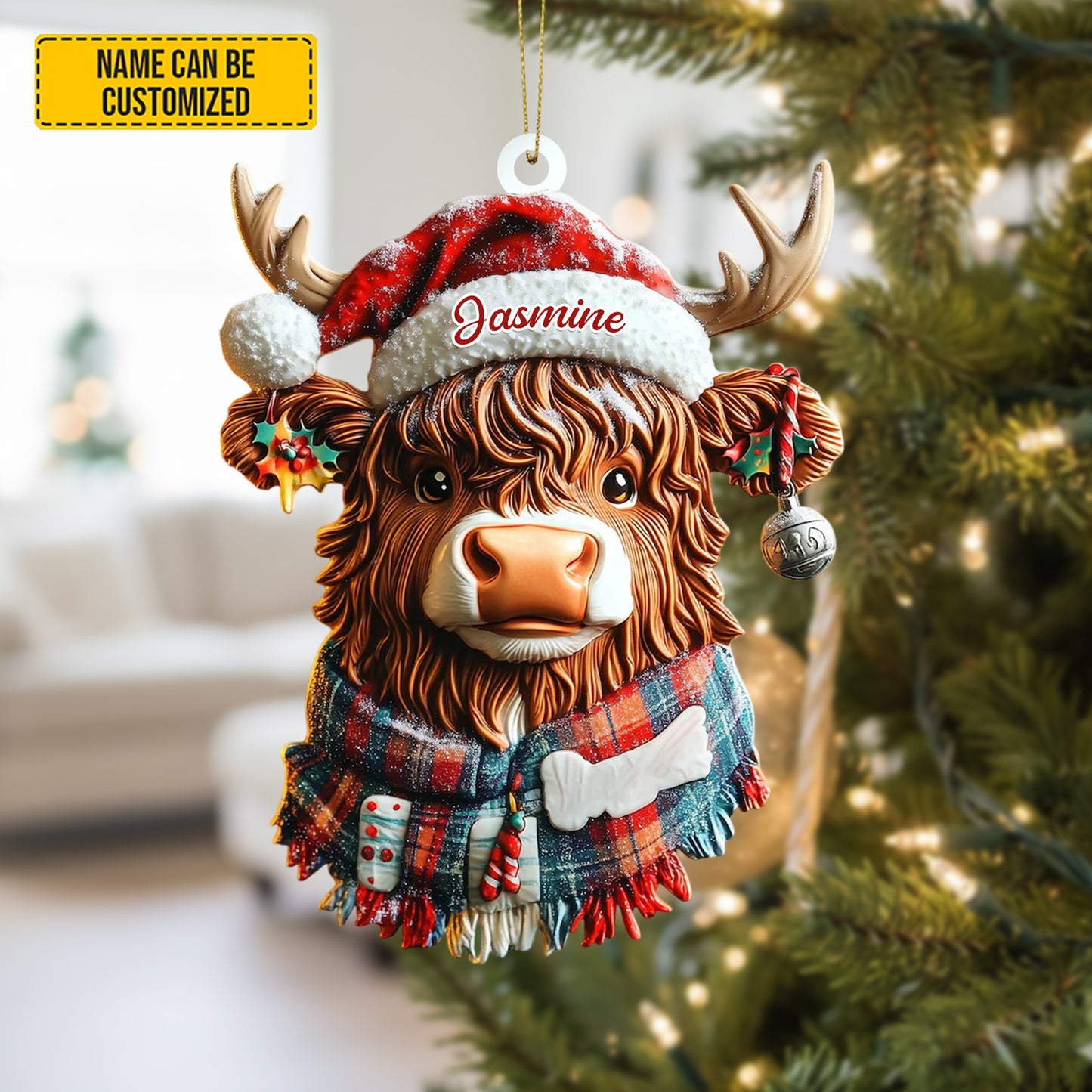 Personalized Cute Christmas Highland Cow Ornament