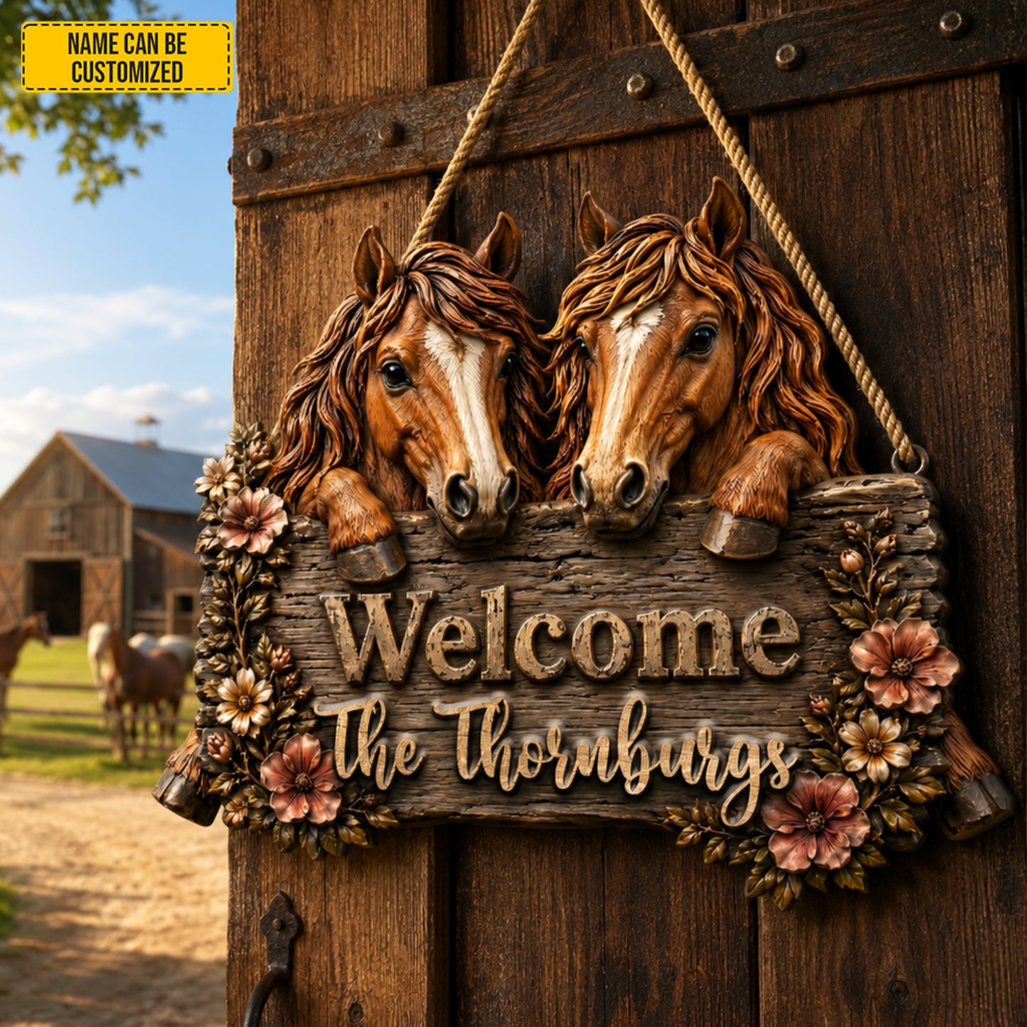 Personalized Horse Family Wooden Sign