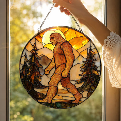 Bigfoot Mountain Sunset Stained Glass Suncatcher