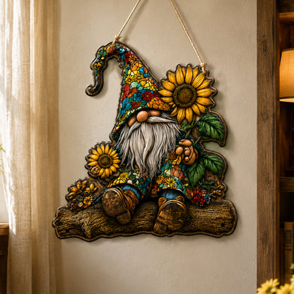 Sunflower Gnome Metal Sign - Gift For Home Decor
