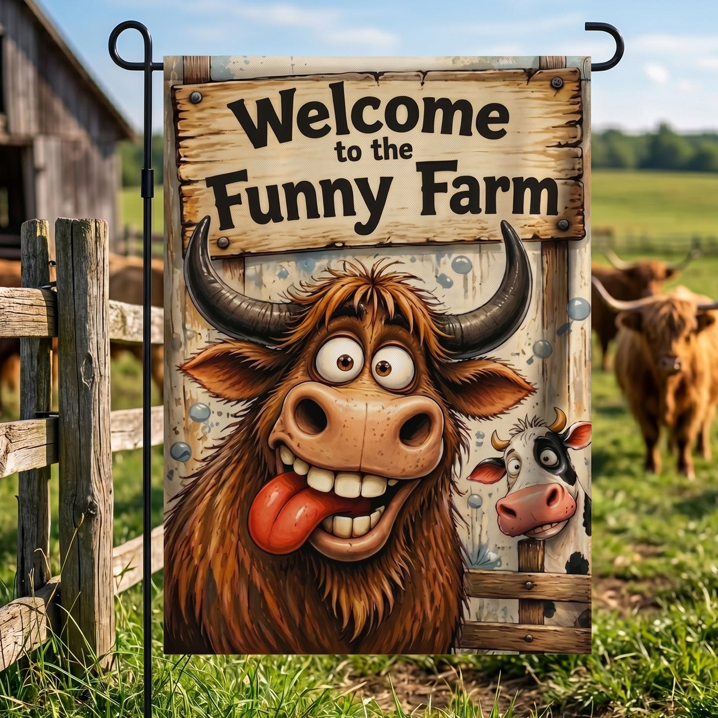 Welcome to the Funny Farm - Cow Garden Flag