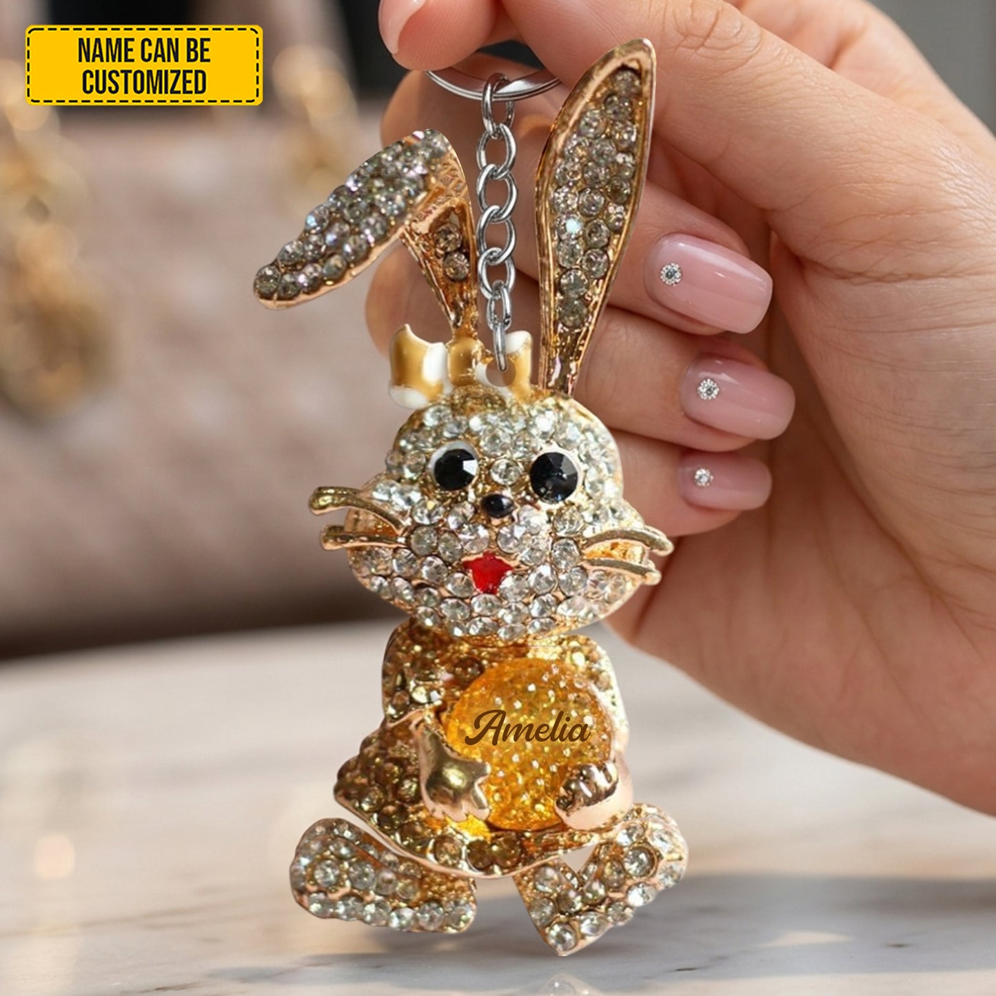 Personalized Sparkle Bunny Keychain