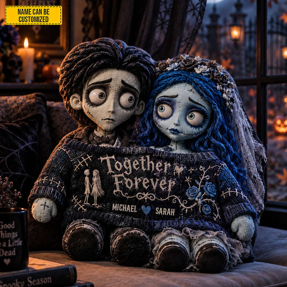 Personalized Together Forever Gothic Couple Dolls Custom Shape Pillow
