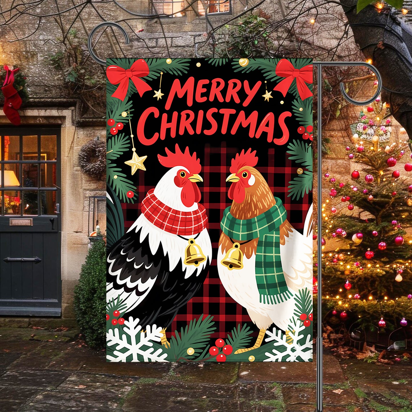 Merry Christmas Chicken Garden Flag