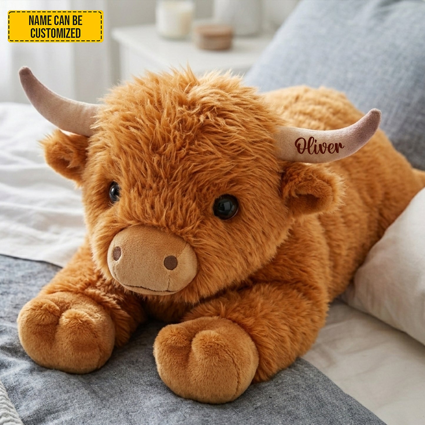 Personalized Cozy Highland Cow Shaped Pillow