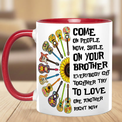 Come Together In Love – Hippie Guitar Sunflower Accent Mug