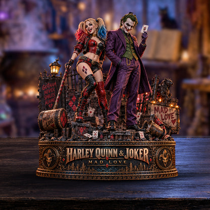 Harley Quinn & Joker Mad Love Gotham Wooden Block - Collectible Table Decor