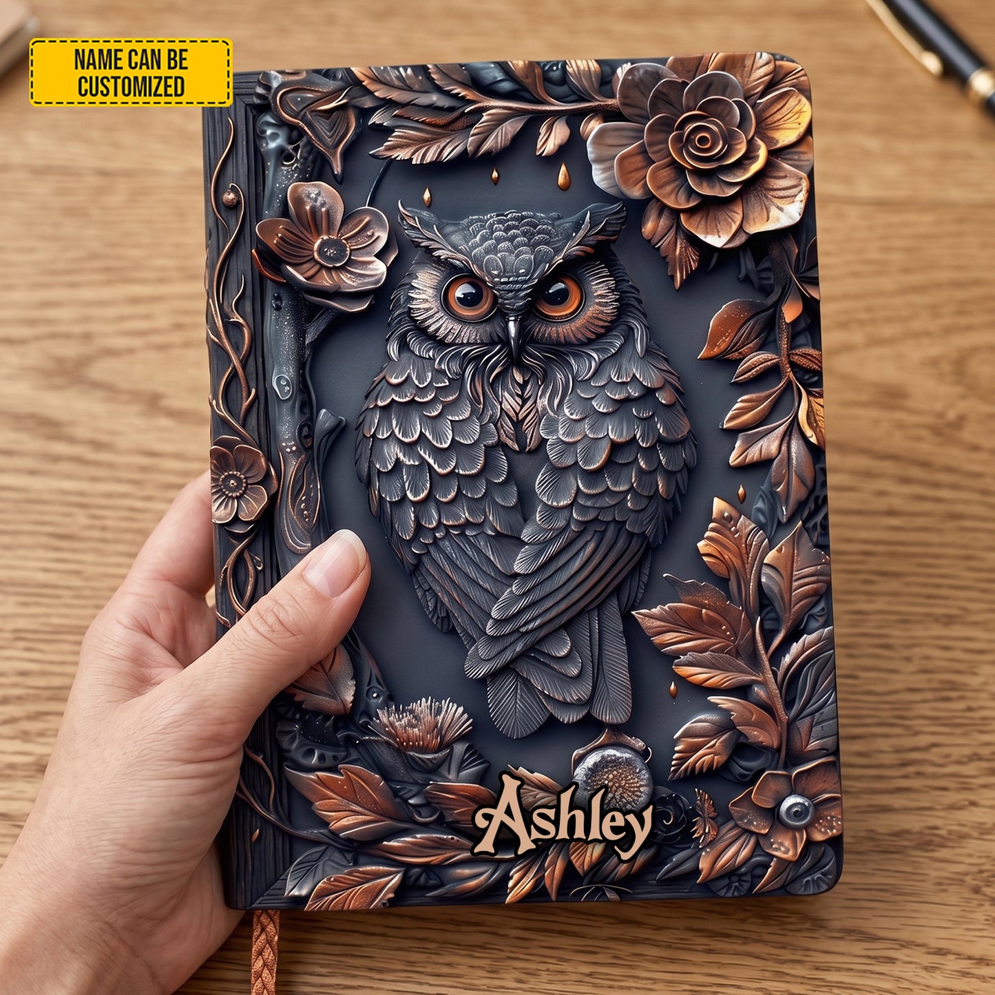 Personalized Floral Owl Leather Journal