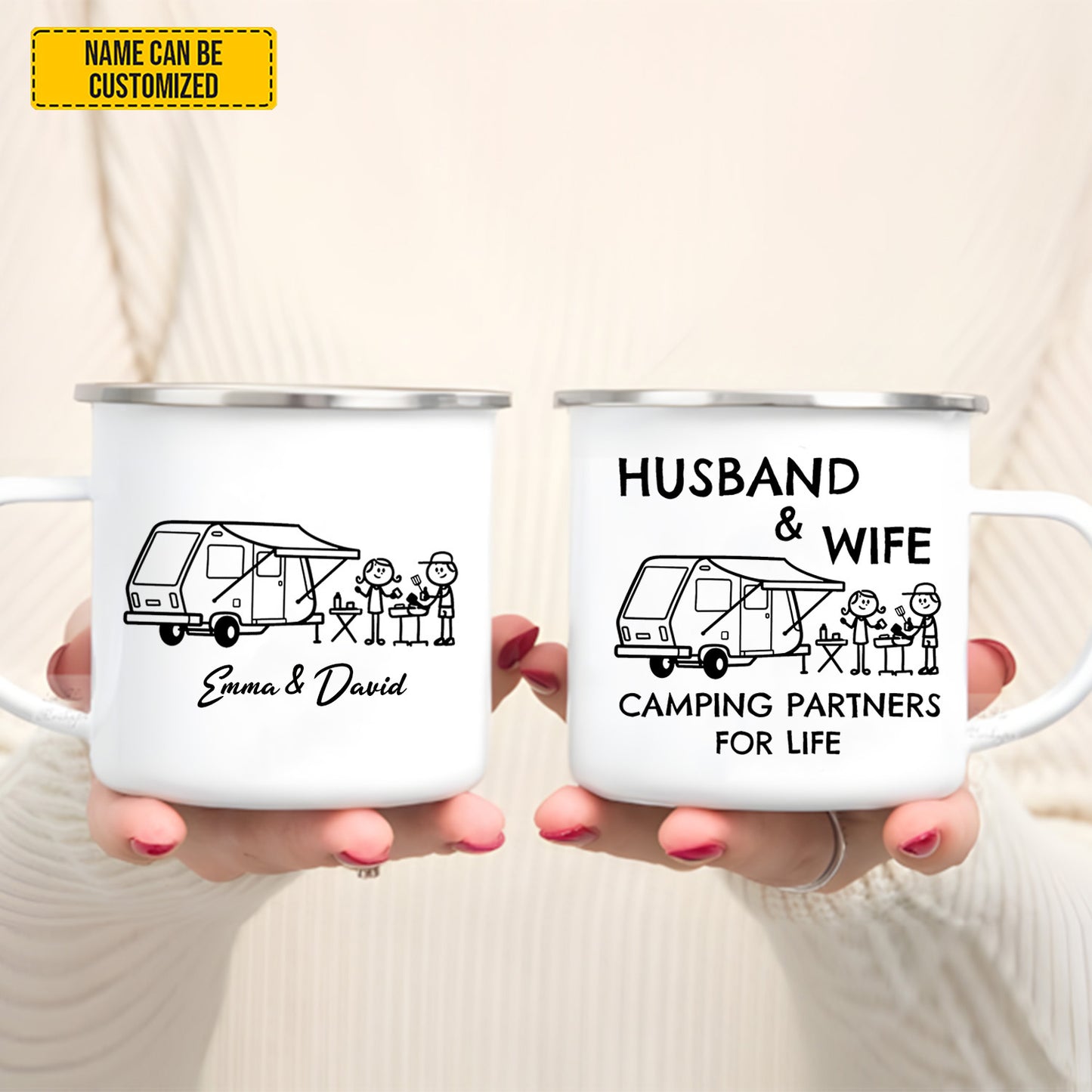 Husband And Wife, Camping Partner Mug- Personalized Couple Enamel Mug