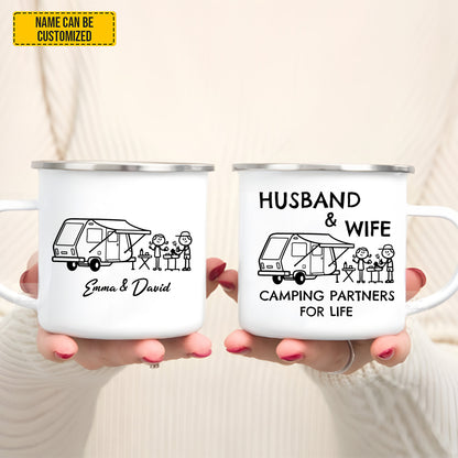 Husband And Wife, Camping Partner Mug- Personalized Couple Enamel Mug