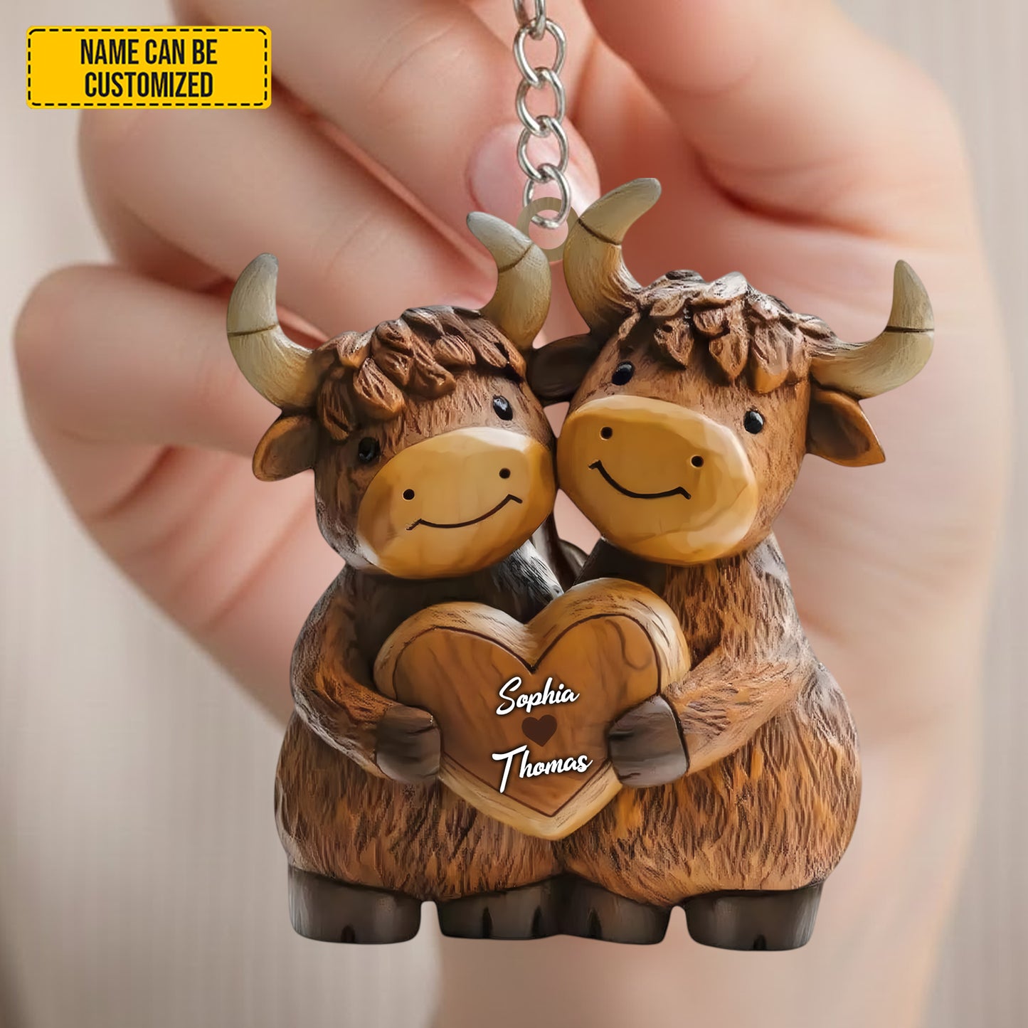 Personalized Couple Highland Cow Keychain