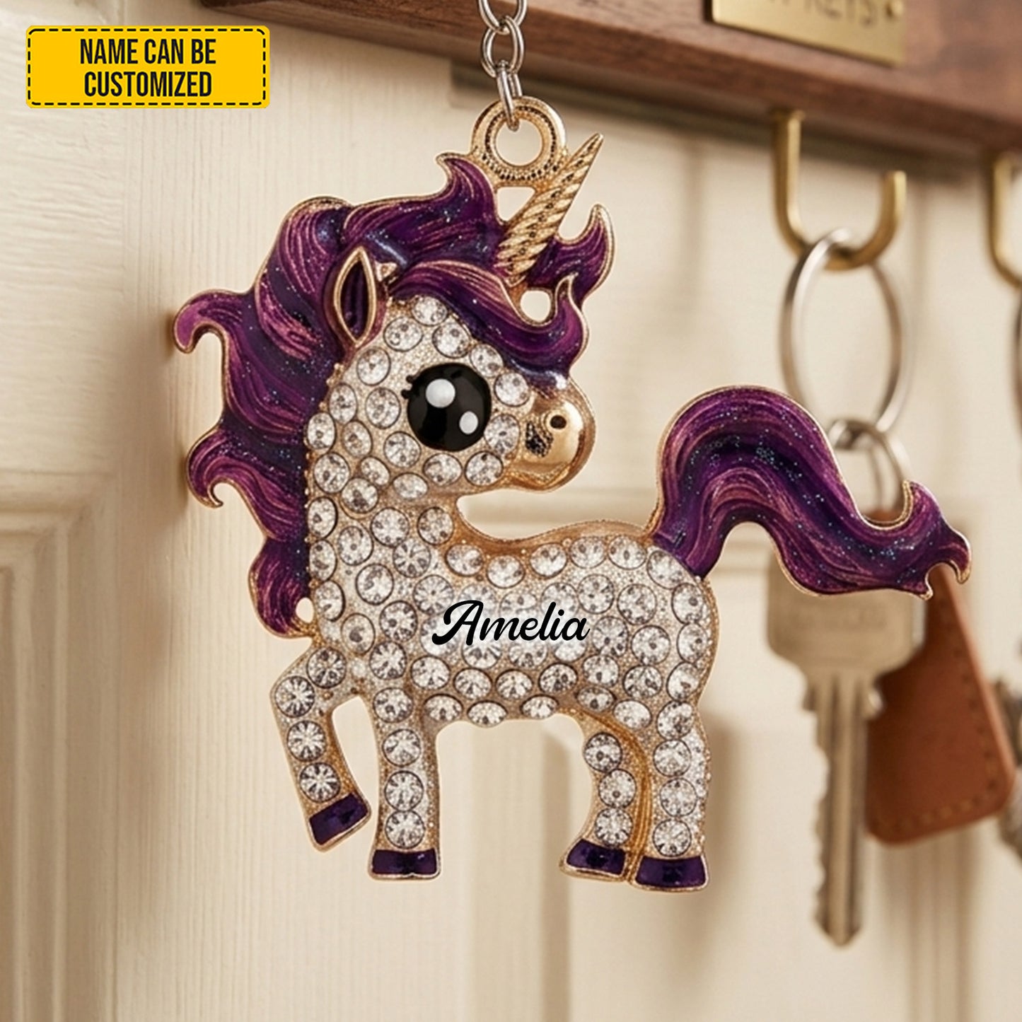 Personalized Sparkle Unicorn Keychain