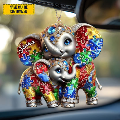 Personalized Autism Awareness Elephant Car Hanging Ornament