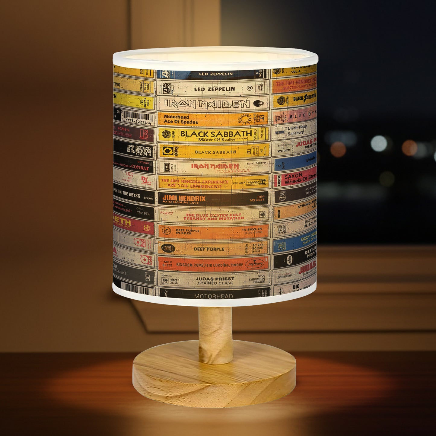 Classic Heavy Metal Hard Rock Wood Base Fabric Lamp, Vintage Rock Lamp for Music Lovers, Retro Home Décor Gift